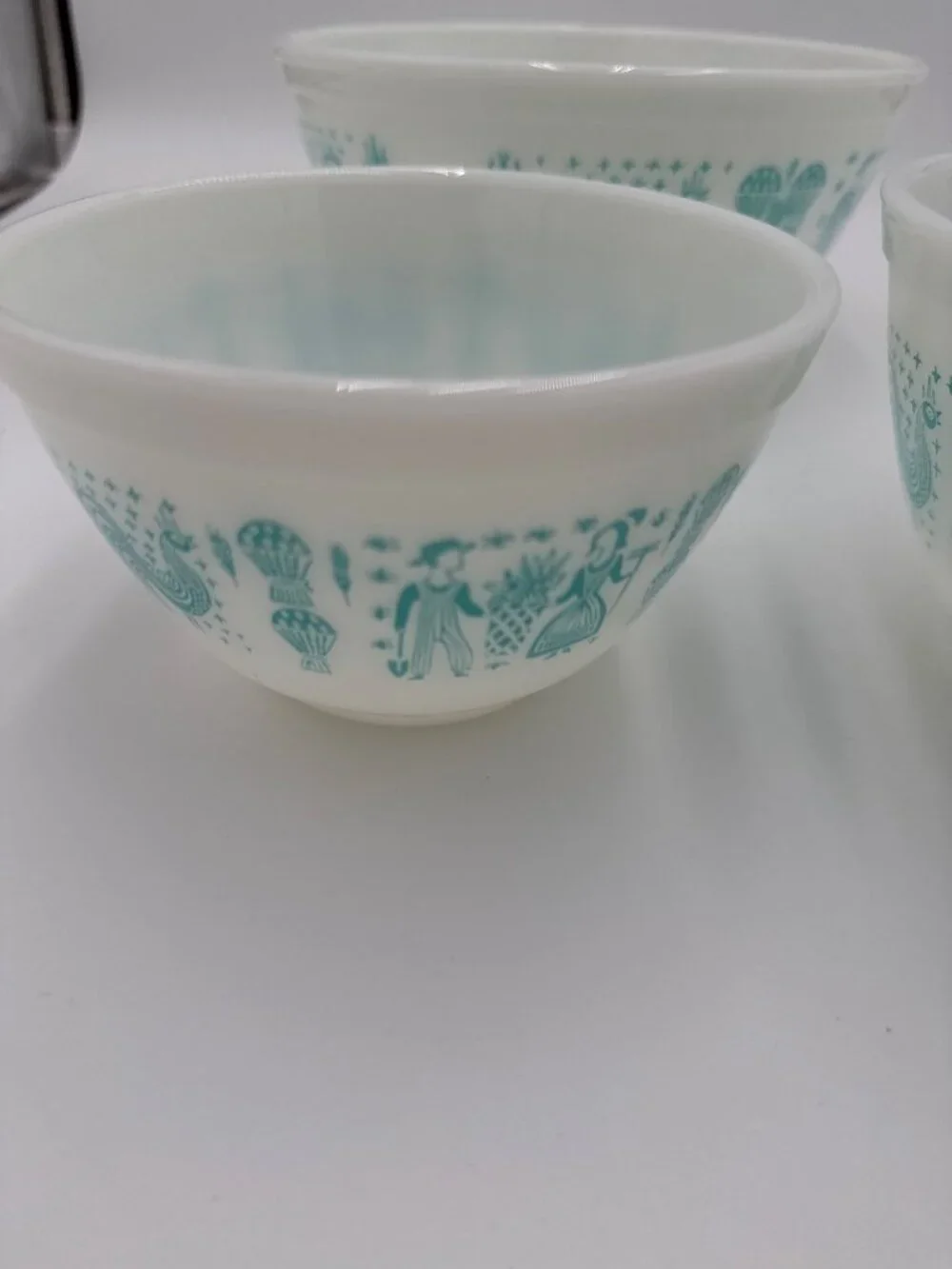 Pyrex Turquoise Amish Butterprint Nesting Mixing Bowls Set 3 Vintage Glassware